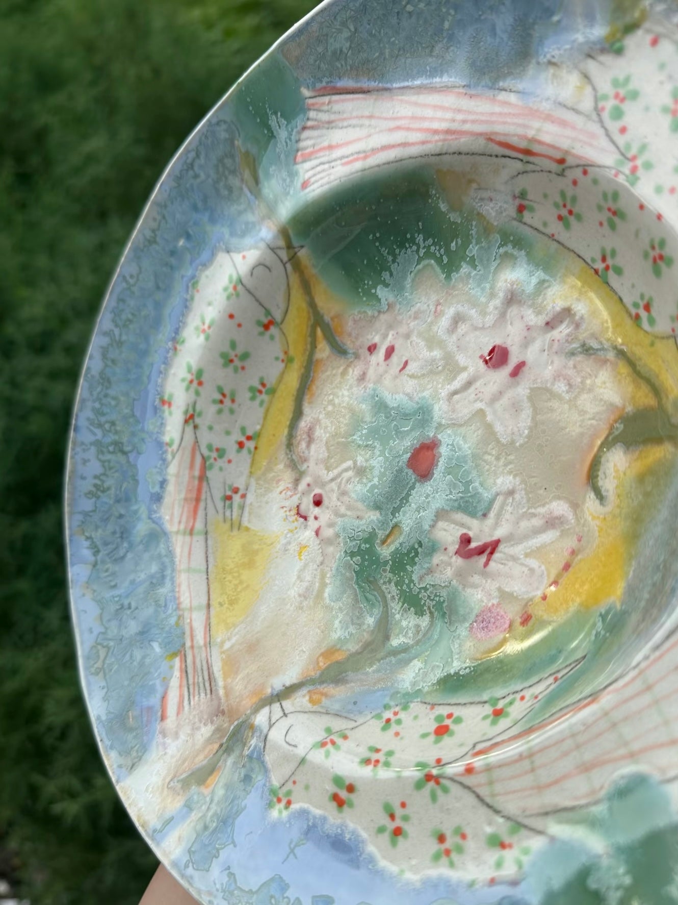 Floral & Bird Yao Bian Deep Plate - Blue
